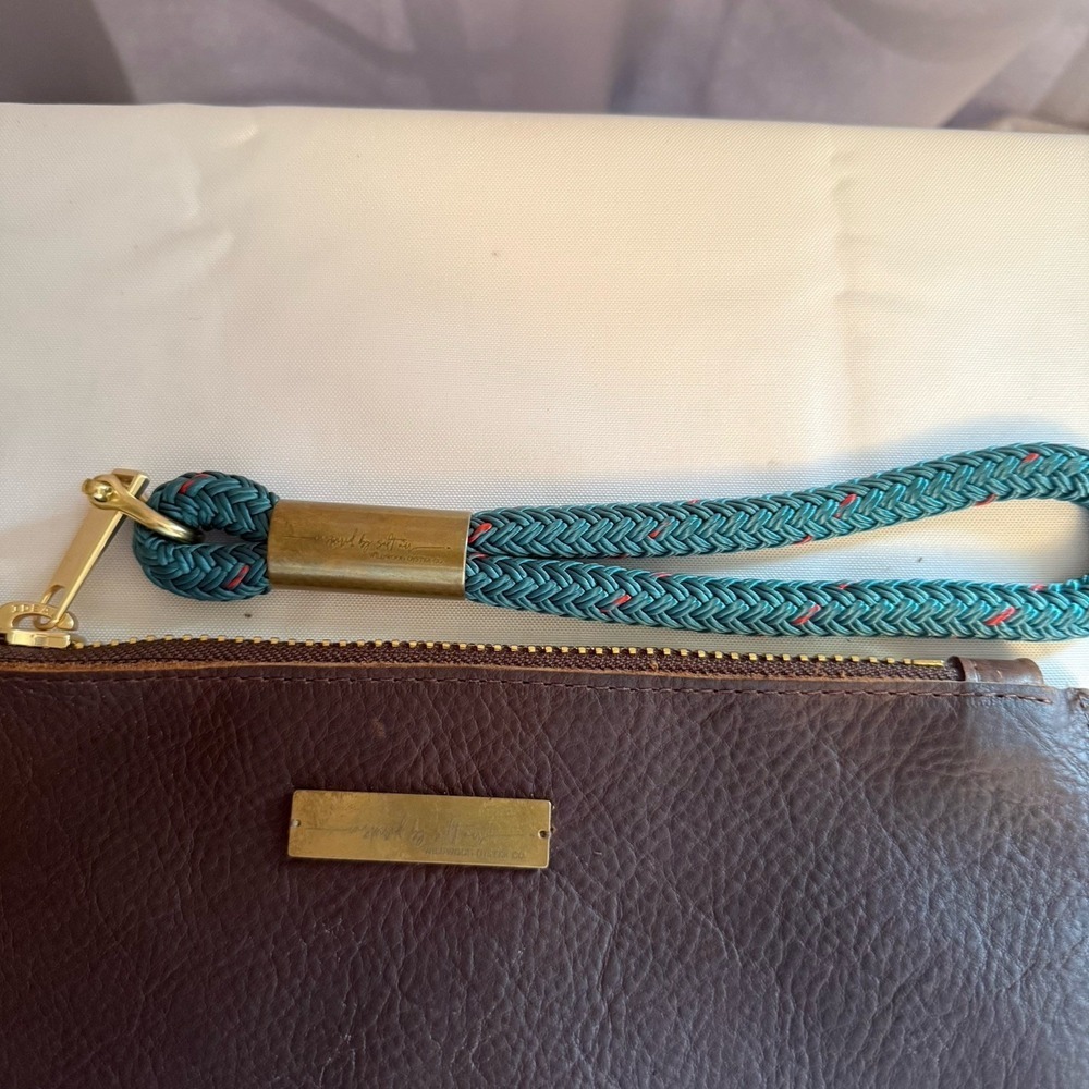 Wildwood Oyster Co. Leather Clutch Teal Rope Wristlet Brown Leather Wallet Pouch — image 4 of 8